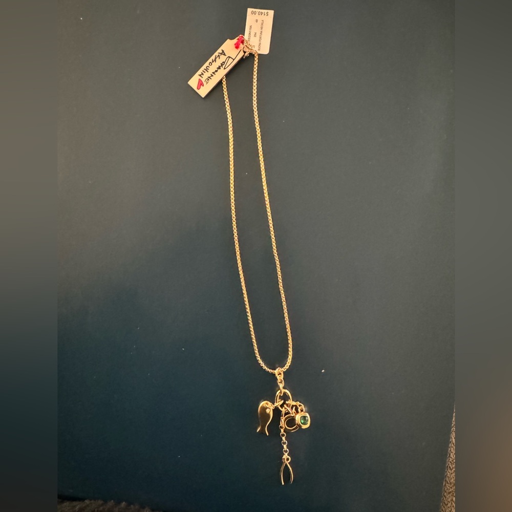 Roxanne Assoulin Gold Necklace with Green Charm